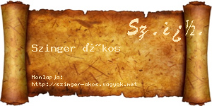 Szinger Ákos névjegykártya