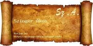 Szinger Ákos névjegykártya